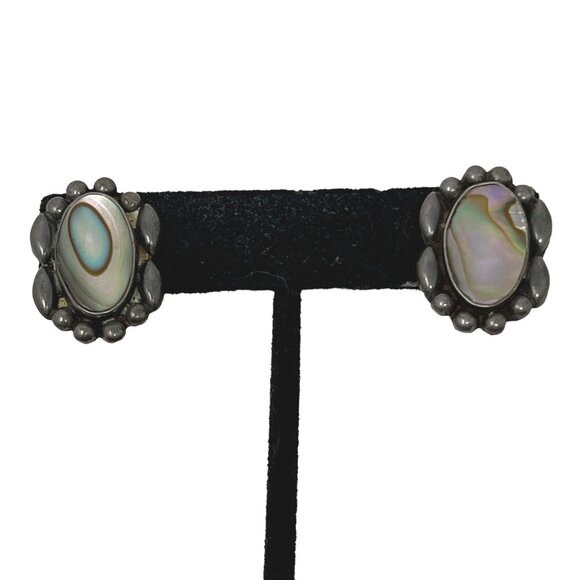 Abalone Earrings Sterling Silver 925 Mother of Pearl Vintage Screw Back - Picture 1 of 7